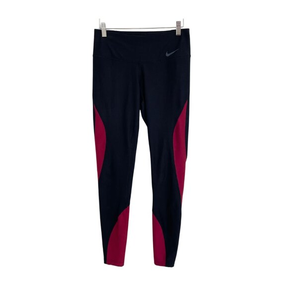 Nike Leggings Women Small Black Maroon Power Panel Wrap Tight 923294-022 - Picture 1 of 11